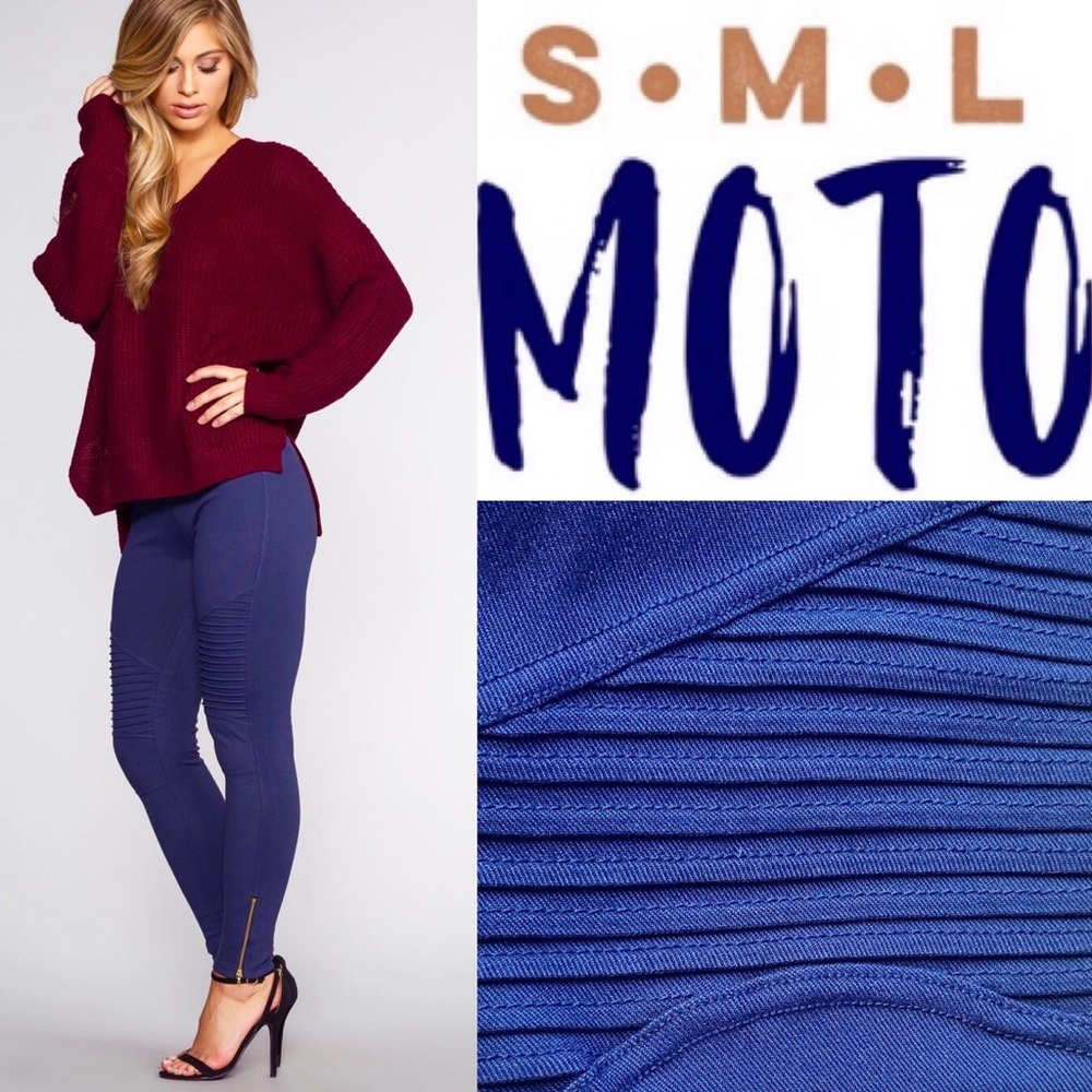 Navy Moto Jeggings Motto Biker Pants Pockets